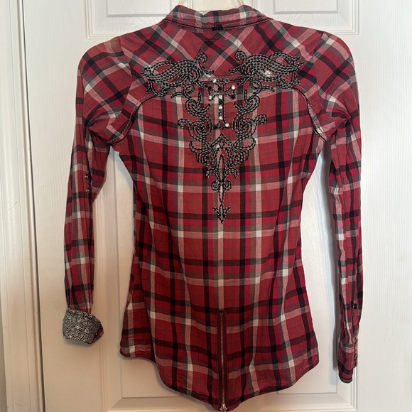 Roar Western Plaid Pearl Snap Button Shirt - Size Ladies Small - Picture 6 of 8